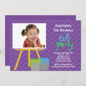 子供の工作・絵画パーティー写真誕生日招待状 招待状 (正面/裏面)