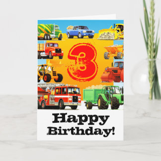 子供の建築のトラックの第3誕生日 カード