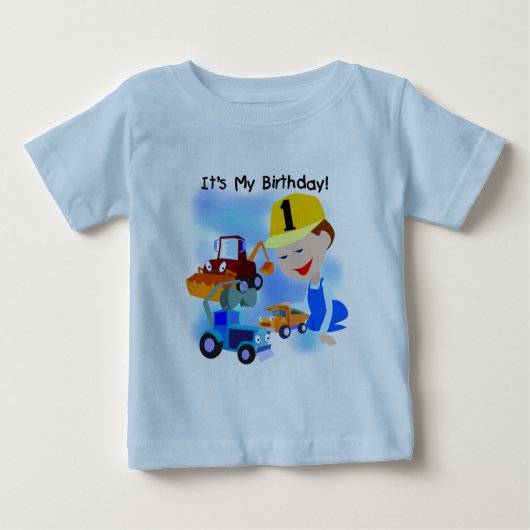 子供の建築の第1誕生日のTシャツおよびギフト ベビーTシャツ (正面)