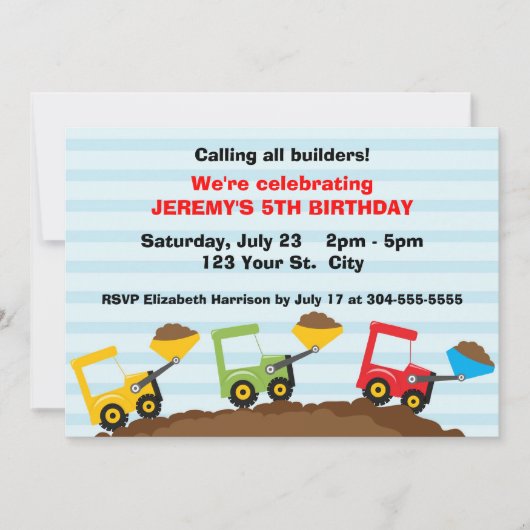 子供の建築現場の誕生日 招待状 (正面)