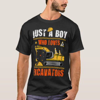 子供の建設トラック 掘削機が好きな少年 Tシャツ