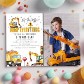 子供の建設工事の水彩写真 誕生日パーティー 招待状