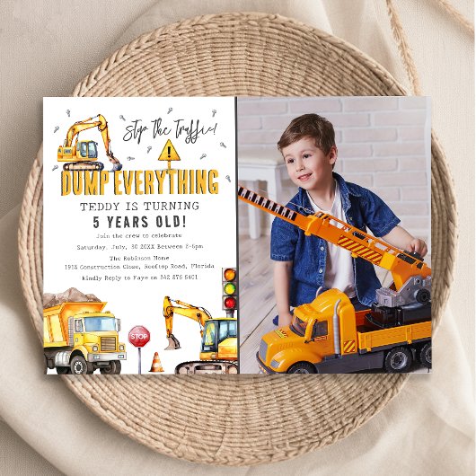 子供の建設工事の水彩写真 誕生日パーティー 招待状