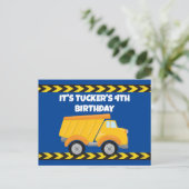 子供の建設用ダンプトラック 青い誕生日パーティー ポストカード (スタンド正面)