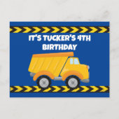 子供の建設用ダンプトラック 青い誕生日パーティー ポストカード (正面)