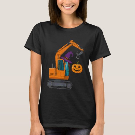 子供の建設用車両 ハロウィン クレーン トラック かぼちゃ Tシャツ (正面)