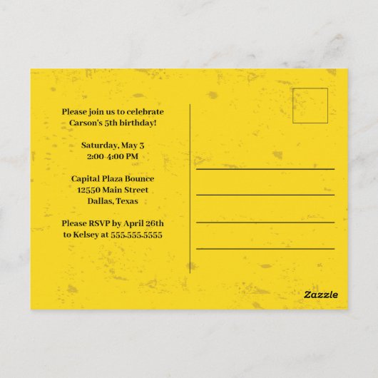 子供の建設車両カスタム誕生日パーティー ポストカード (裏面)