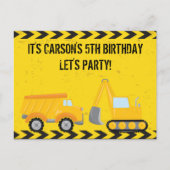 子供の建設車両カスタム誕生日パーティー ポストカード (正面)