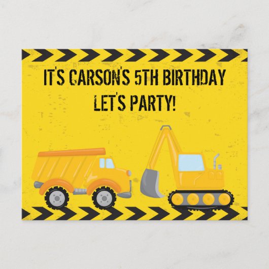 子供の建設車両カスタム誕生日パーティー ポストカード (正面)