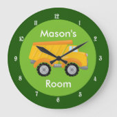 子供の建設車両 かわいい オーダーメイド 幼児 ラージ壁時計 (正面)