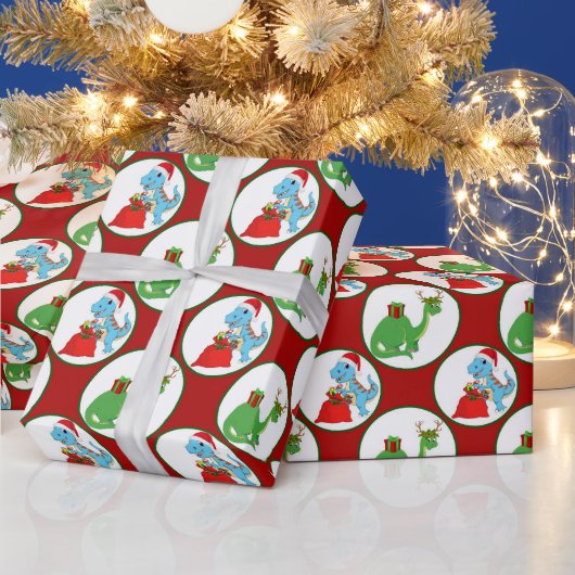 子供の恐竜のパーティーパーティーラップ ラッピングペーパー (クリスマス)