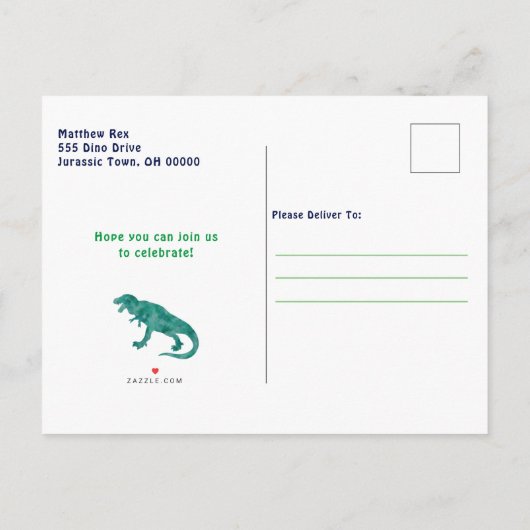 子供の恐竜の誕生会のTレックスの招待状 インビテーションポストカード (裏面)