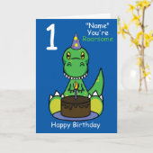 子供の恐竜の誕生日カード任意の名前任意の年齢 カード (黄色い花)