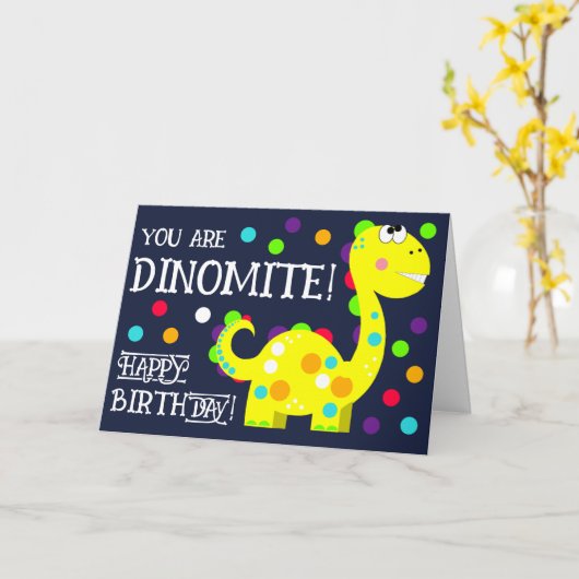 子供の恐竜の誕生日カード カード (黄色い花)