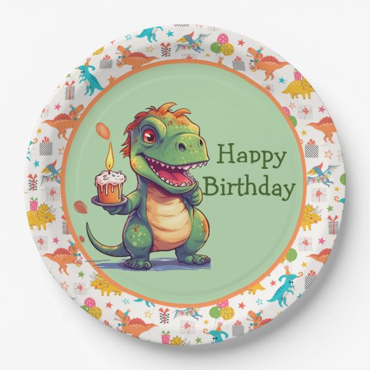 子供の恐竜の誕生日 ペーパープレート (正面)