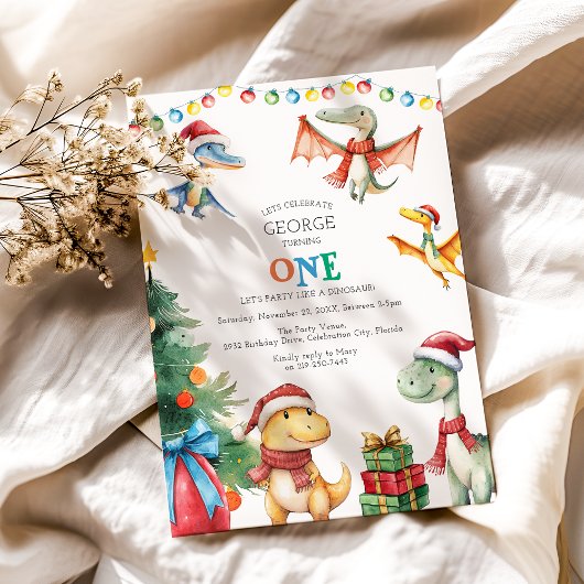 子供の恐竜の1歳誕生日パーティー招待状 招待状