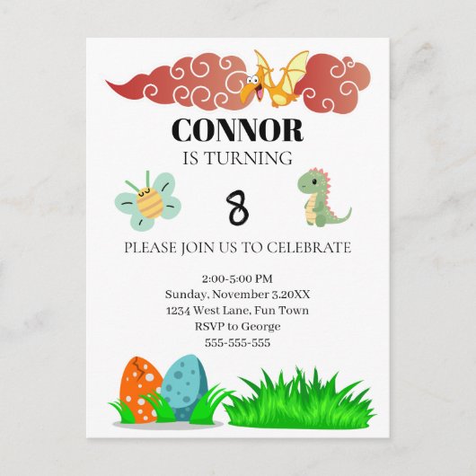子供の恐竜テーマの誕生日 ポストカード (正面)