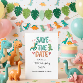 子供の恐竜誕生日パーティー Save The Date 招待状