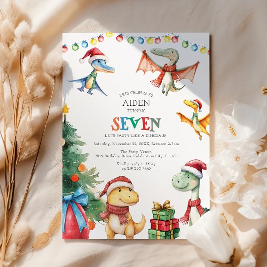子供の恐竜7歳誕生日パーティー招待状 招待状