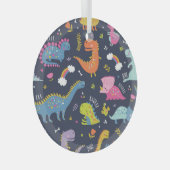 子供の恐竜:カラフルヴィンテージパターン ガラスオーナメント (正面右)