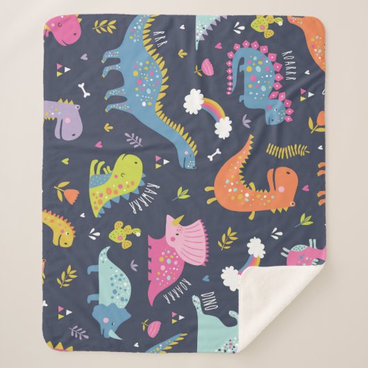 子供の恐竜：カラフルヴィンテージパターン シェルパブランケット (正面)