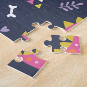 子供の恐竜:カラフルヴィンテージパターン ジグソーパズル (側面)