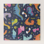 子供の恐竜:カラフルヴィンテージパターン ジグソーパズル (横)
