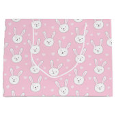 子供の愛らしいバニーラビットイースターピンクハート ラージペーパーバッグ (正面)