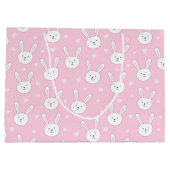子供の愛らしいバニーラビットイースターピンクハート ラージペーパーバッグ (裏面)