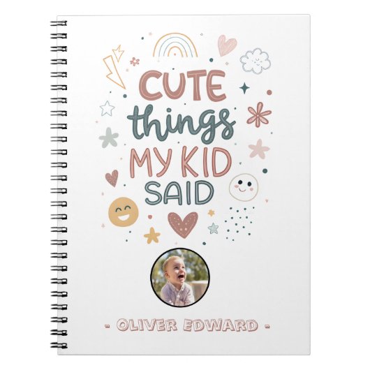 子供の愛らしい発言を祝う 遊び心あるタイポグラフィ ノートブック (正面)