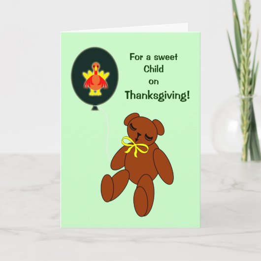 子供の感謝祭カードテディー・ベアwトルコの気球 シーズンカード (正面)