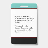 子供の成人医療アラートID識別カード バッジ (裏面)