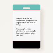 子供の成人医療アラートID識別カード バッジ (裏面)