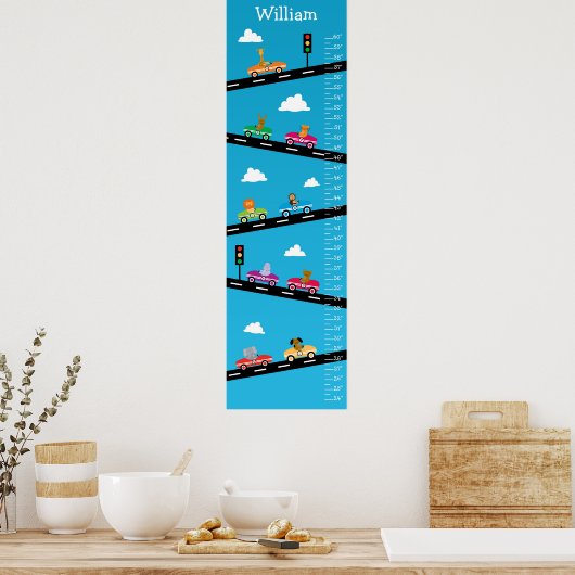 子供の成長チャート – 動物、車と数字 ポスター (キッチン)