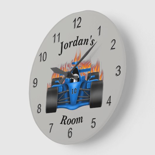 子供の時計のレースカーの炎 ラージ壁時計 (傾斜)
