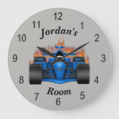 子供の時計のレースカーの炎 ラージ壁時計 (正面)