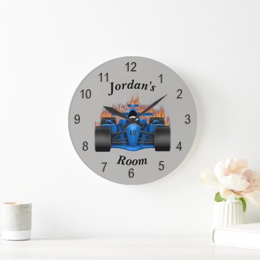 子供の時計のレースカーの炎 ラージ壁時計 (ホーム)