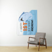 子供の最初のサメの誕生日パーティー カスタム バックドロップ 男の子 タペストリー (インサイチュ)