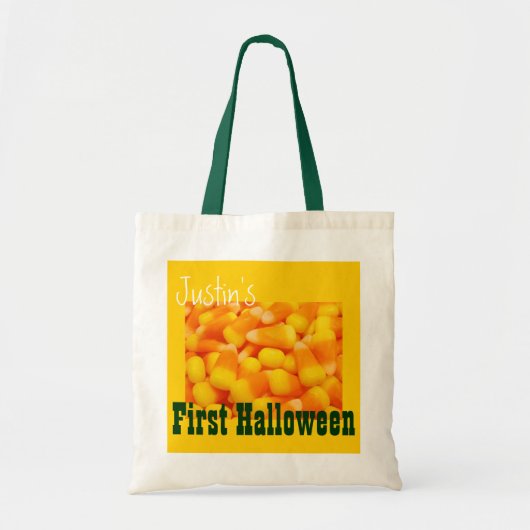 子供の最初のハロウィーンの袋 キャンディコーン 名前入り トートバッグ (正面)