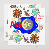 子供の最初のベビー誕生日の招待Spaceship 招待状 (正面/裏面)