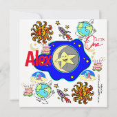 子供の最初のベビー誕生日の招待Spaceship 招待状 (裏面)