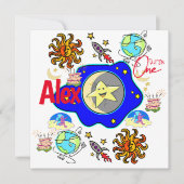 子供の最初のベビー誕生日の招待Spaceship 招待状 (正面)