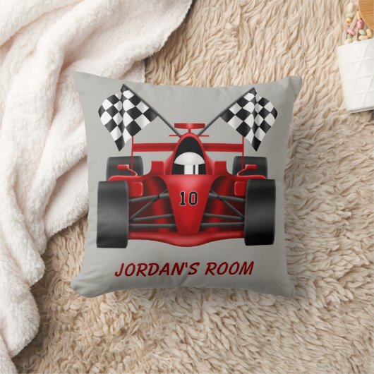 子供の枕レースカーのチェック模様の旗 クッション (ブランケット)