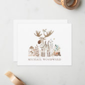 子供の森の動物モノグラム フラット ノートカード (正面/裏面インサイチュ)