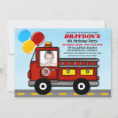 子供の楽しい消防士の誕生日パーティーのおとぎの消防車 招待状 (正面)