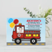 子供の楽しい消防士の誕生日パーティーのおとぎの消防車 招待状 (スタンド正面)