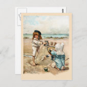 子供の構築ヴィンテージサンドキャッスル ポストカード (正面/裏面)