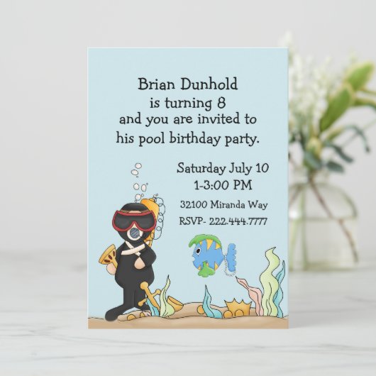 子供の水中テーマの誕生日のパーティの招待状 招待状 (スタンド正面)