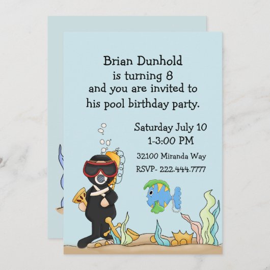 子供の水中テーマの誕生日のパーティの招待状 招待状 (正面/裏面)