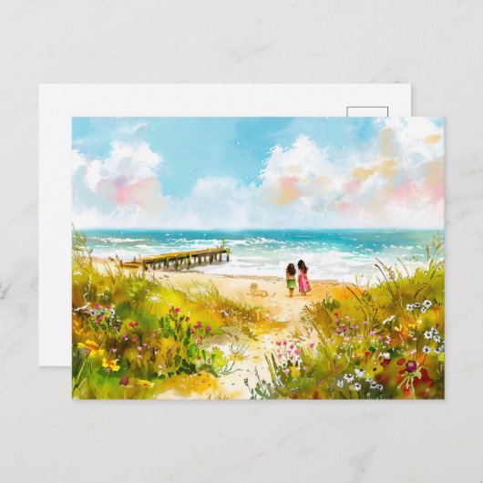 子供の水場とビーチの近くの野生の草地 シーズンポストカード (正面/裏面)